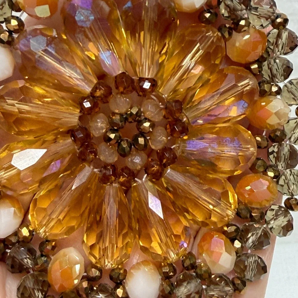 Amber Glass‎ Bead Sunburst Pendant Necklace Bronze Tone Long Boho Statement